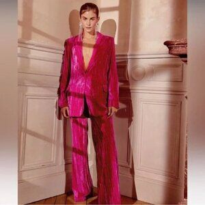Nasty Gal Pink Velvet Blazer Pant Suit: Size 4,8